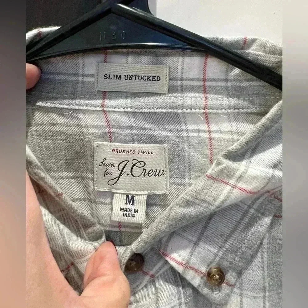 NWT J.Crew Men’s Slim Fit Twill Long Sleeve Button Down Shirt-Grey Plaid/SZ M